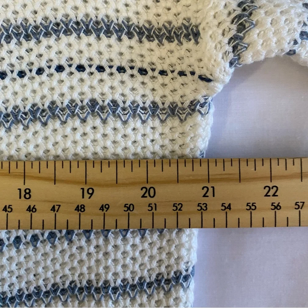 Chaps White Blue Stripes Long Sleeve Henley Pullover Sweater Women's Size XL - Picture 11 of 12